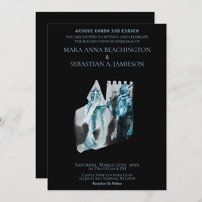 Invitación *~* Boda de Princesa Caballero en Castillo Medieva (Anverso / Reverso)