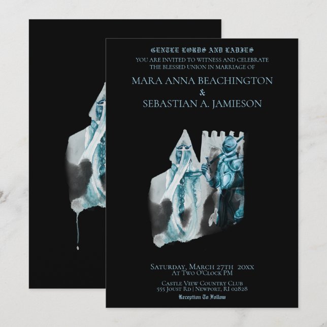 Invitación *~* Boda de Princesa Caballero en un Castillo Medi (Anverso / Reverso)