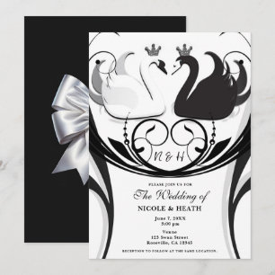 Invitación Boda de princesa cisne elegante en blanco y negro