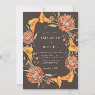 Invitación Boda de Protea de Eucalipto Naranja Quemada
