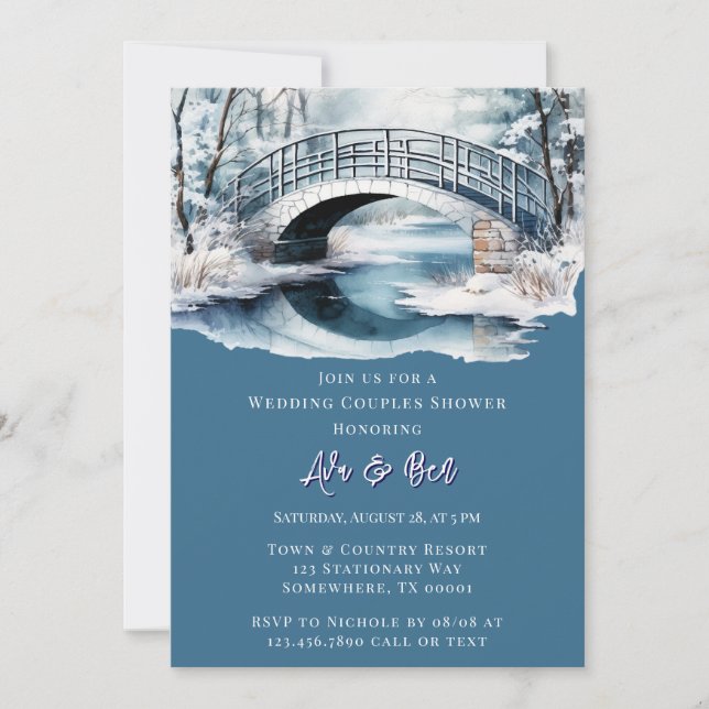 Invitación Boda  de puente de agua de invierno Ducha (Anverso)