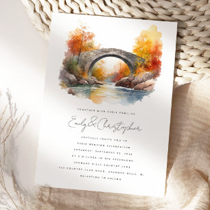 Invitación Boda de puente rústico de otoño en acuarela