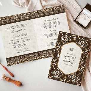 Invitación Boda de puntas cruzadas marrones en un solo sij