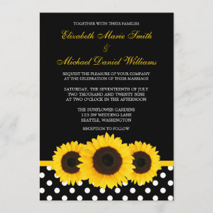 Invitación Boda de punto de polka blanco y negro amarillo gir