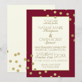 Invitación Boda de puntos de burdeos y de oro