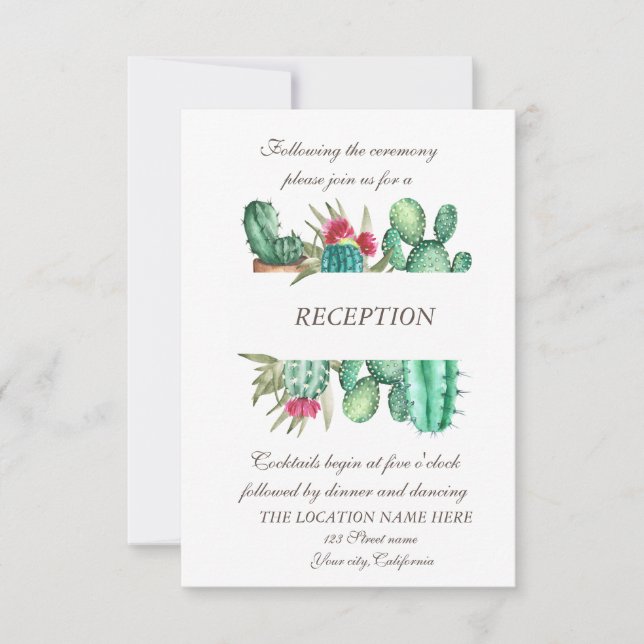 Invitación Boda de puntos de cactus del desierto de acuarela (Anverso)