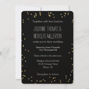 Invitación Boda de puntos de confetti dorados y negros