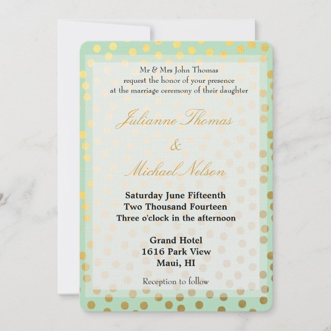 Invitación Boda de puntos de oro de la moda (Anverso)