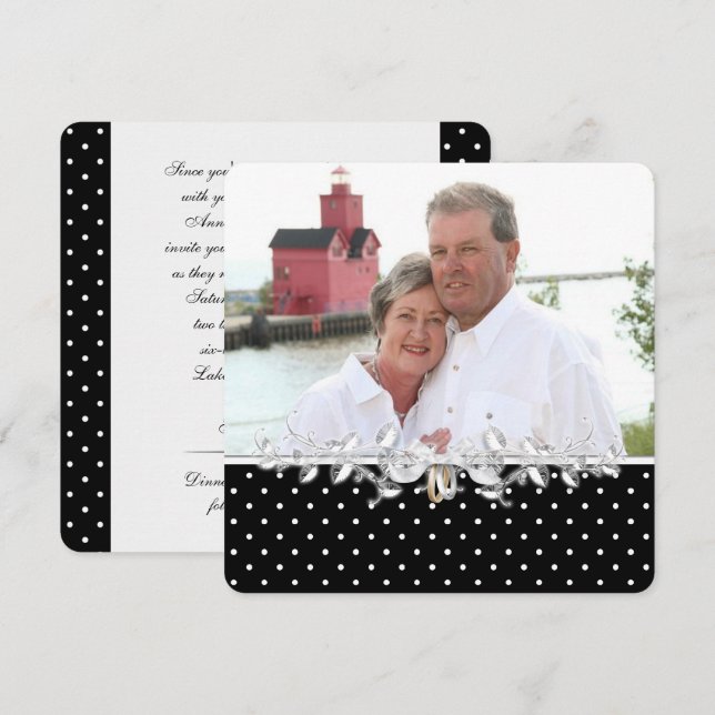 Invitación boda de puntos de pin blanco y negro Vow Renovació (Anverso / Reverso)