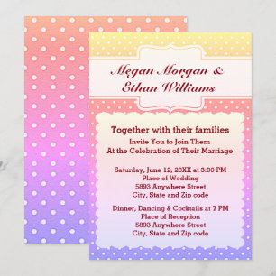 Invitación Boda de puntos de polka amarillo, rosa, azul y bla