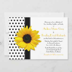 Invitación Boda de puntos de polka blanco amarillo girasol ne