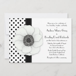 Invitación Boda de puntos de polka blanco negro anémico
