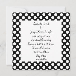 Invitación Boda de puntos de polka blanco y negro