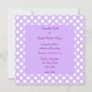 Invitación Boda de puntos de Polka blanco y púrpura claro