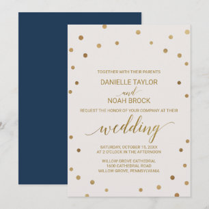 Invitación Boda de puntos de polka dorado