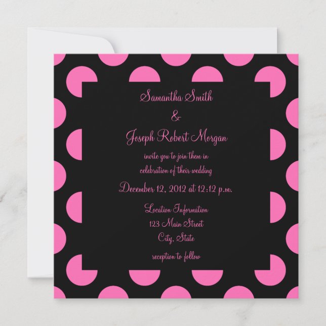 Invitación Boda de puntos de polka negro y rosa (Anverso)