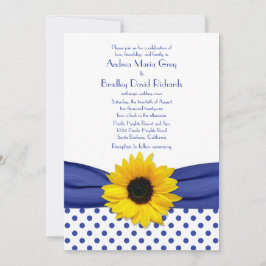 Invitación Boda de puntos del Polka Blanco Azul del girasol