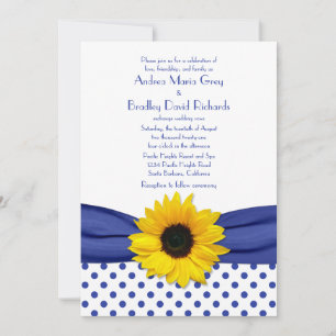 Invitación Boda de puntos del Polka Blanco Azul del girasol