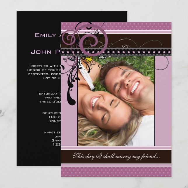 Invitación Boda de puntos Lilac y Swirls (Anverso / Reverso)