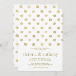 Invitación Boda de puntos modernos de polka blanco y dorado