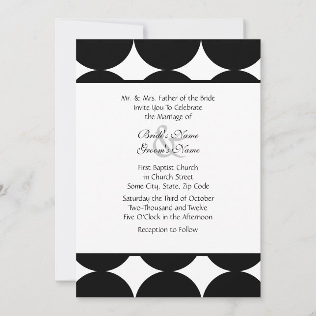 Invitación Boda de puntos modernos de polka negros y blancos (Anverso)