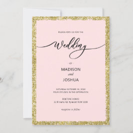 Invitación Boda de puntos Purpurinas rosados y dorados