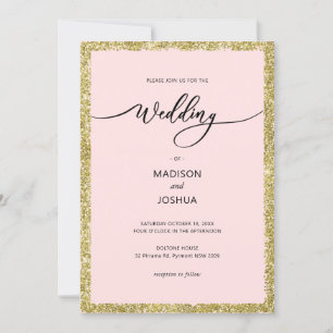 Invitación Boda de puntos Purpurinas rosados y dorados