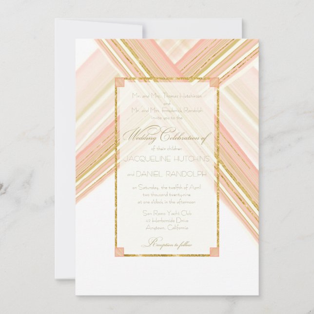 Invitación Boda de Purpurina Art Deco Faux Gold de líneas mod (Anverso)