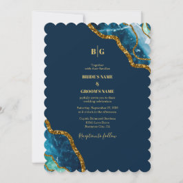 Invitación Boda de Purpurina de Geode de Blue & Gold Agate