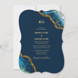 Invitación Boda de Purpurina de Geode de Blue & Gold Agate