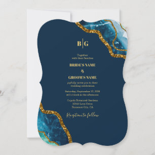 Invitación Boda de Purpurina de Geode de Blue & Gold Agate