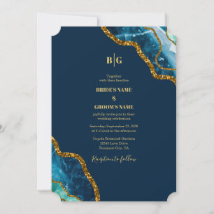 Invitación Boda de Purpurina de Geode de Blue & Gold Agate