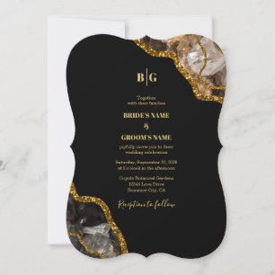 Invitación Boda de Purpurina de Geode de la Agate de Oro y Ne