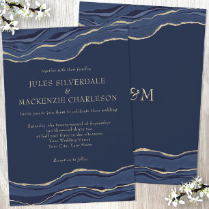 Invitación Boda de Purpurina de oro de la Marina Blue Marble