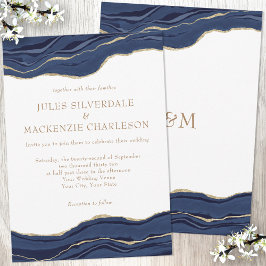 Invitación Boda de Purpurina de oro de la Marina Blue Marble 
