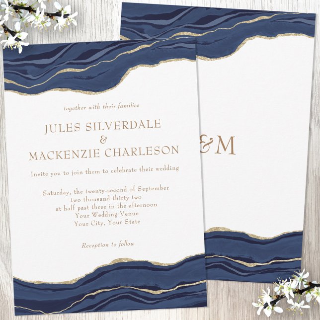 Invitación Boda de Purpurina de oro de la Marina Blue Marble  (Subido por el creador)