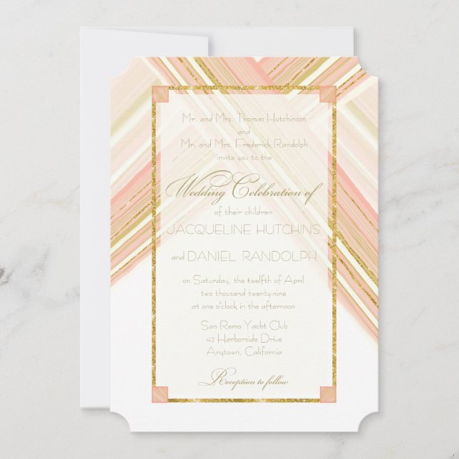 Invitación Boda de Purpurina de oro de líneas modernas Art De (Anverso)