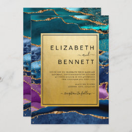 Invitación Boda de Purpurina de oro del Agate Verde Morado