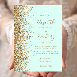 Invitación Boda de purpurina dorada verde menta