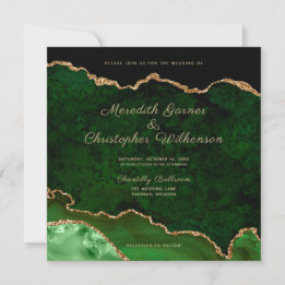Invitación Boda de Purpurina Green Agate Gold