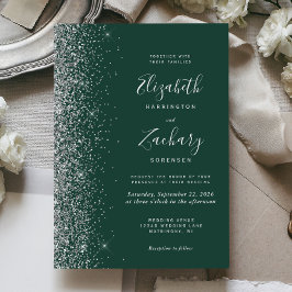 Invitación Boda de Purpurina Plateada Verde Esmeralda Moderna