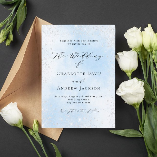 Invitación Boda de purpurina plateado azul claro (Subido por el creador)