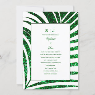 Invitación Boda de Purpurina verde esmeralda de hoja de palma