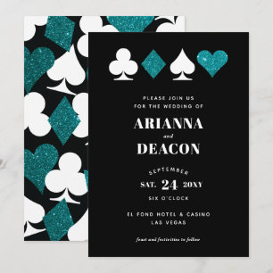 Invitación Boda de Purpurinas Verde azulados de Casino Modern