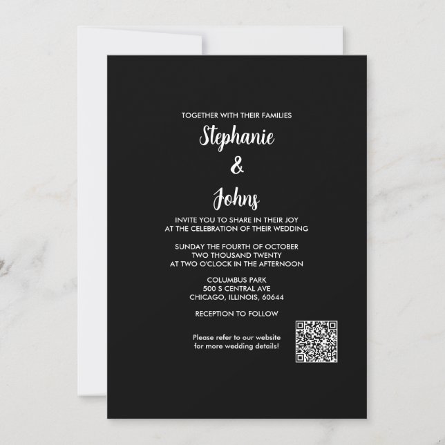 Invitación Boda de QR Code Classic Black White Script 2024 (Anverso)