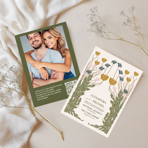 Invitación Boda de QR Code Vintage Floral Art Nouveau