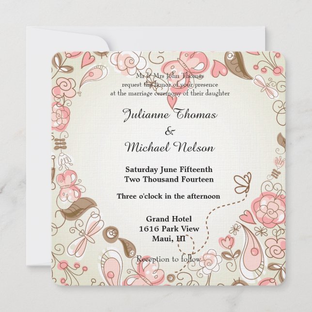 Invitación Boda de Quimsy Floral Folk (Anverso)