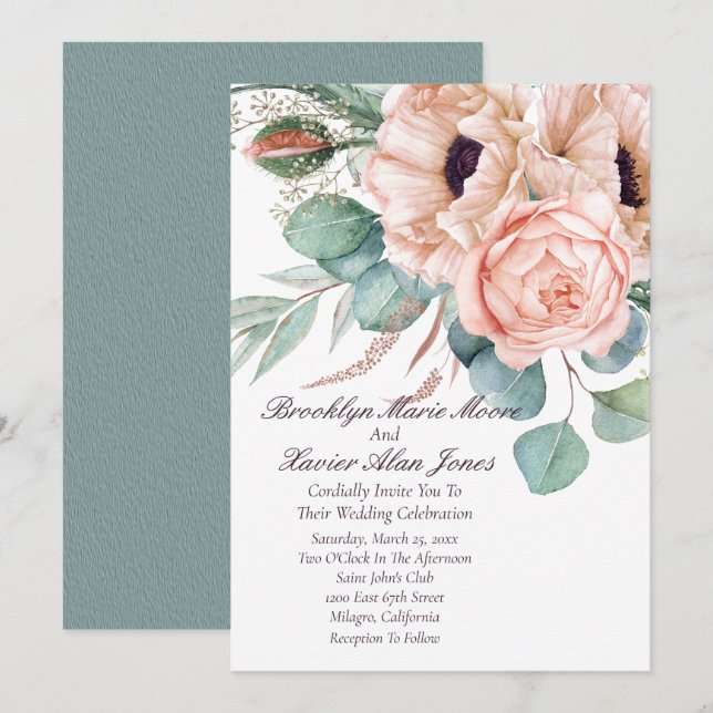 Invitación Boda de radiaciones de amapola (Anverso / Reverso)