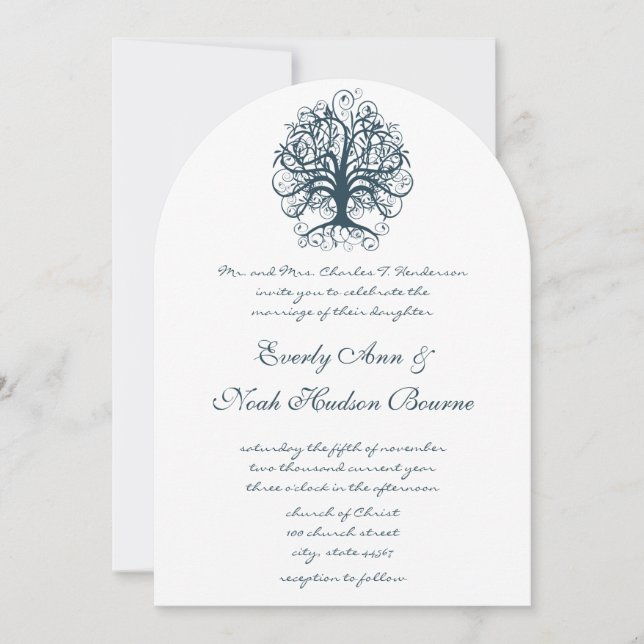 Invitación Boda de raíces de árbol giratorio verde azulado (Anverso)
