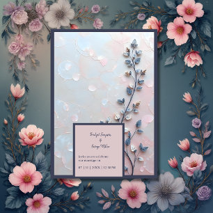 Invitación boda de rama botánica de color rosa y perla